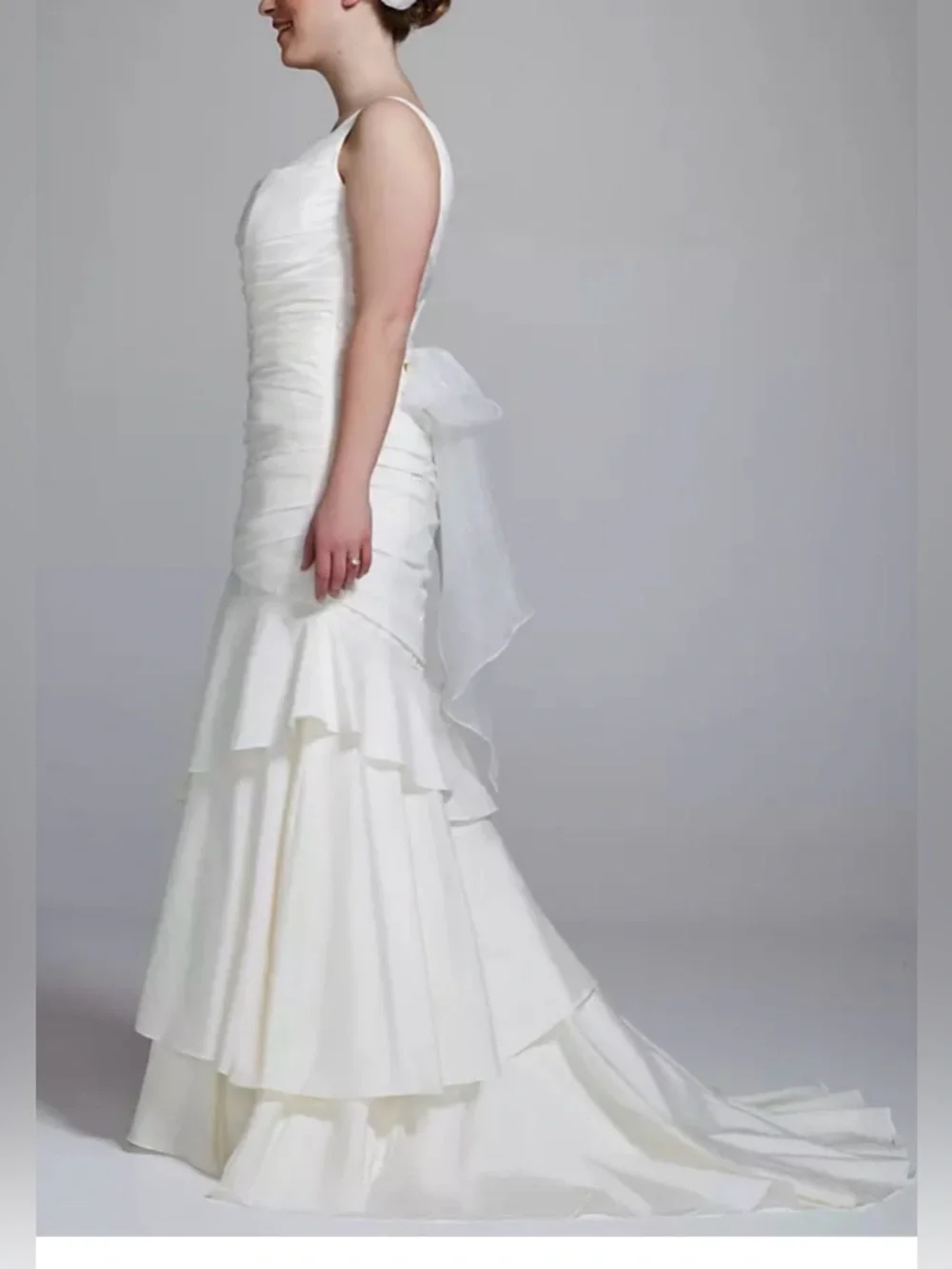 david's bridal drop waist wedding dress David's Bridal Wedding Dress Size 6 Off-The-Shoulder Satin Ball Gown
